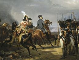 Napoleon beim Abreiten der kaiserlichen Garde. Historiengemälde des französischen Malers Horace Vernet aus dem Jahr 1836.