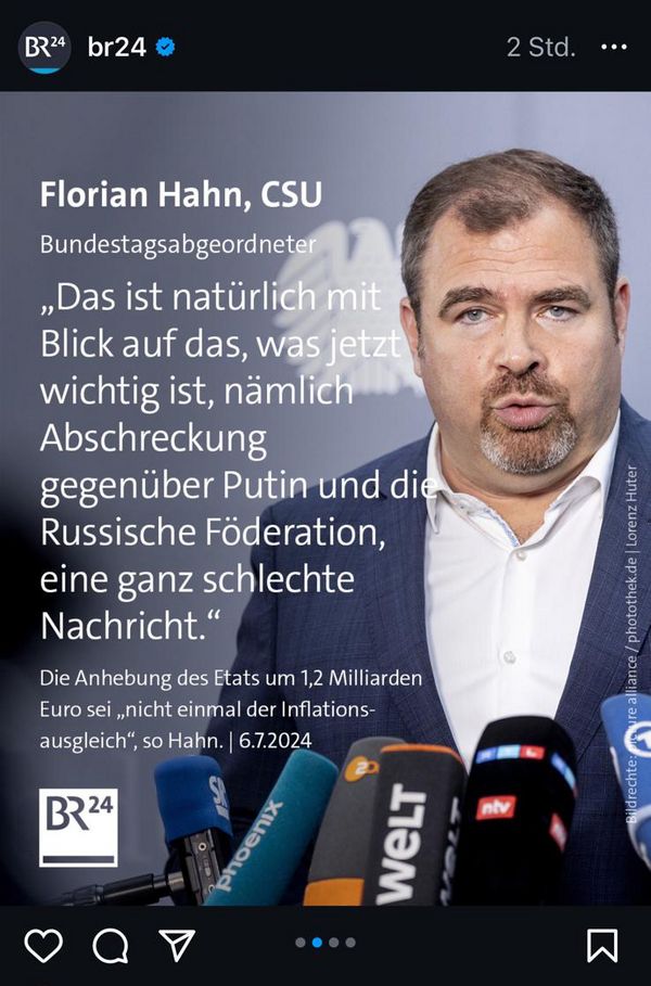 Die Anhebung des Etats ist laut Florian Hahn (CSU) nicht einmal Inflationsausgleich. Foto: Screenshot