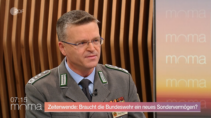 Oberst André Wüstner warnte im ZDF-Morgenmagazin vor der sehr realen Bedrohung, die von Russland ausgeht und warb für höhere Verteidigungsausgaben. Foto: Screenshot