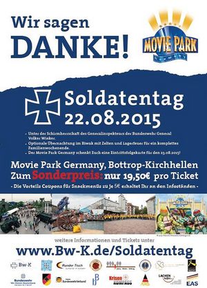Am 22. August 2015 veranstaltet die Bundeswehr-Kameradschaft gemeinsam mit verschiedenen Organisationen, Verbänden, Stiftungen und der Bundeswehr unter dem Motto „Wir sagen Danke!” den vierten Soldatentag im Movie Park Germany.