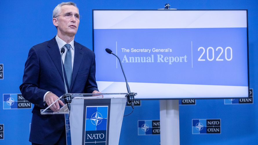 Nato-Generalsekretär Jens Stoltenberg sprach in seinem Bericht u.a. über die Verteidigungsausgaben der Bündnispartner, wichtige Modernisierungen sowie die zukünftige Ausrichtung der Nato. Foto: Nato