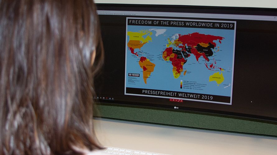 Auf der Karte von "Reporter ohne Grenzen" zur Pressefreiheit lässt sich erkennen, wie dramatisch die Situation in einigen Ländern ist. Foto: DBwV/Vieth
