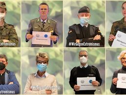 Viele beteiligen sich an der Neuauflage der Kampagne "#WirGegenExtremismus", auch Verteidigungsministerin Christine Lambrecht. Montage: DBwV 